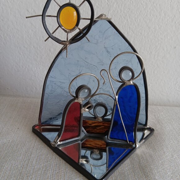Vintage Nativity Holy Family Jesus Christmas Stained Glass religious handmade - Picture 1 of 4